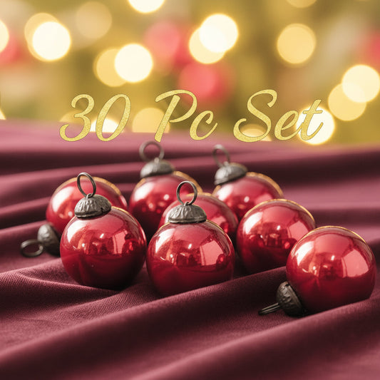 Red Mercury Glass Ball Ornaments, Set of 30 — 1" Mini Christmas Tree Ornaments