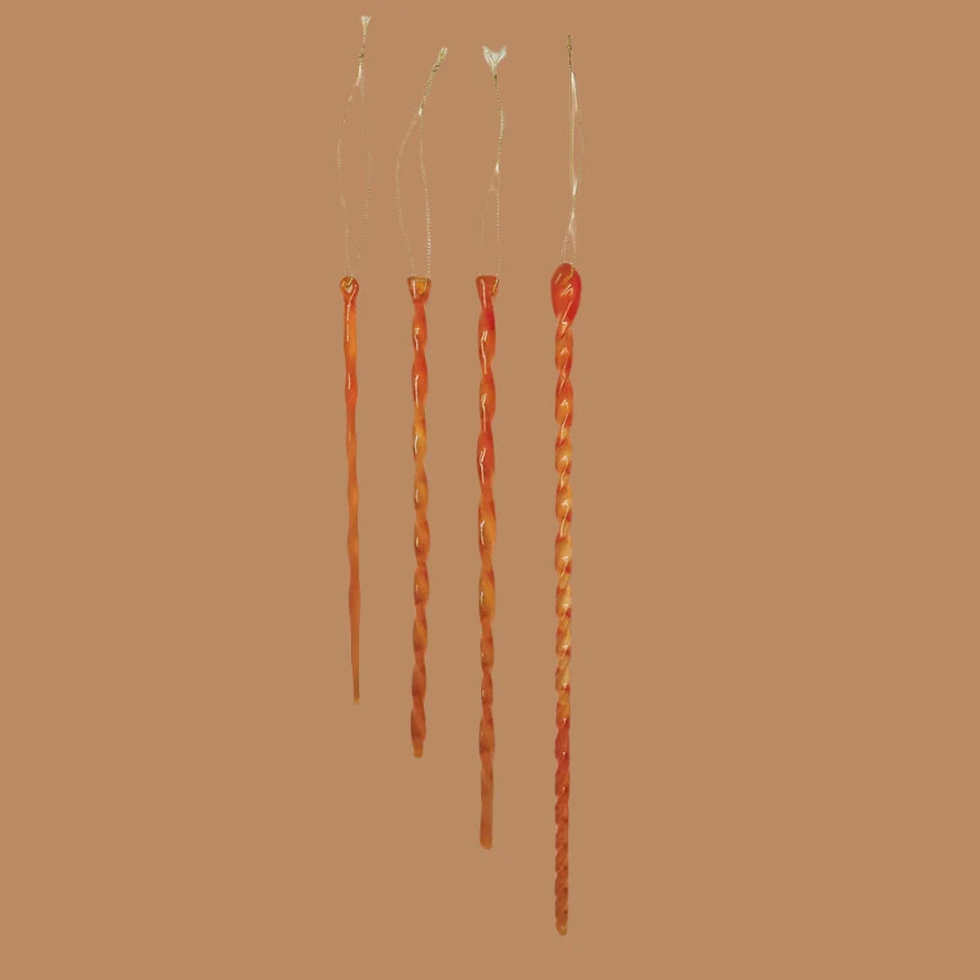 Set of 4 Handmade Glass Icicle Ornaments, 5 Color Options