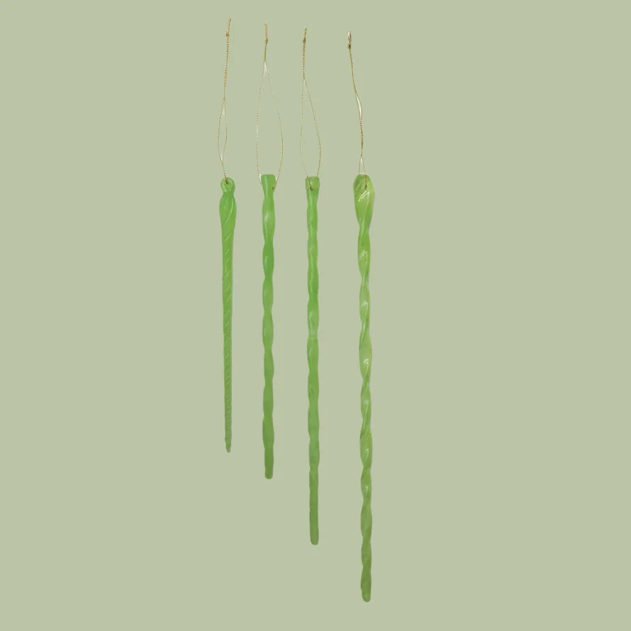 Set of 4 Handmade Glass Icicle Ornaments, 5 Color Options