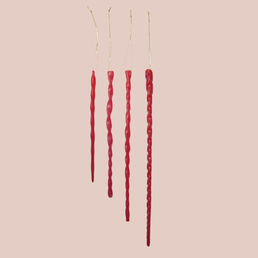 Set of 4 Handmade Glass Icicle Ornaments, 5 Color Options