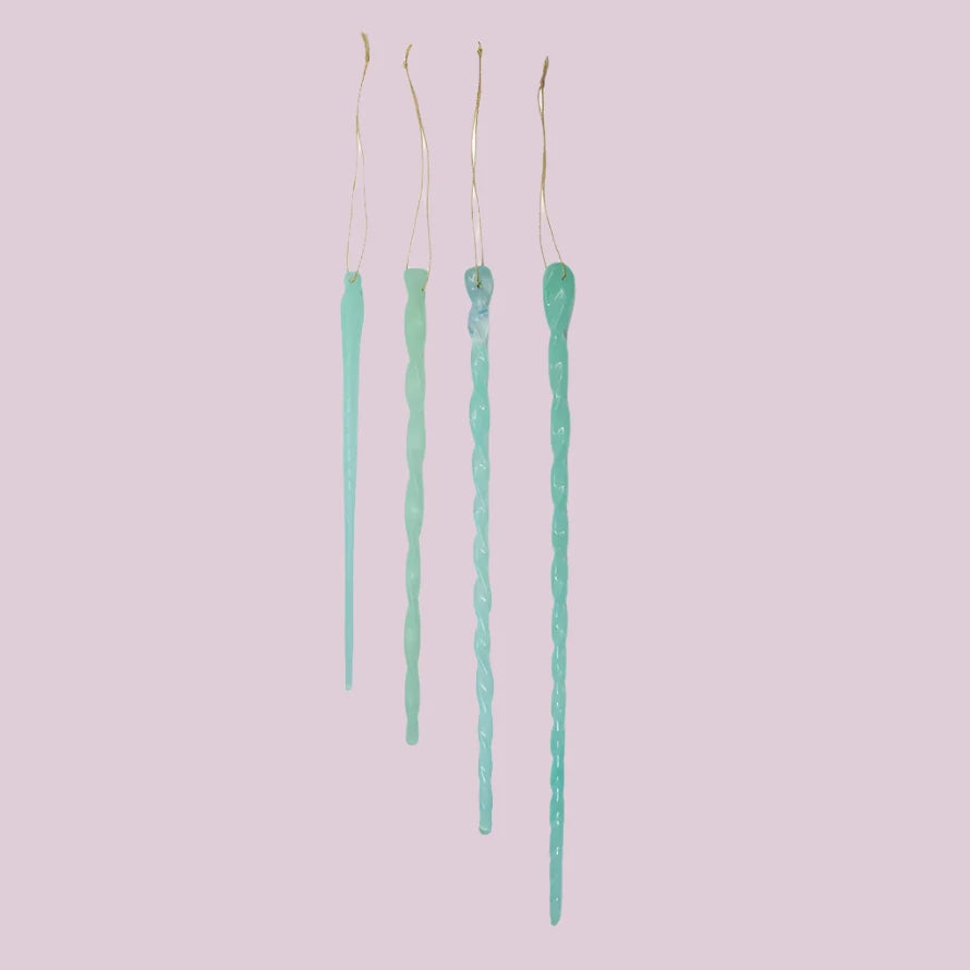 Set of 4 Handmade Glass Icicle Ornaments, 5 Color Options