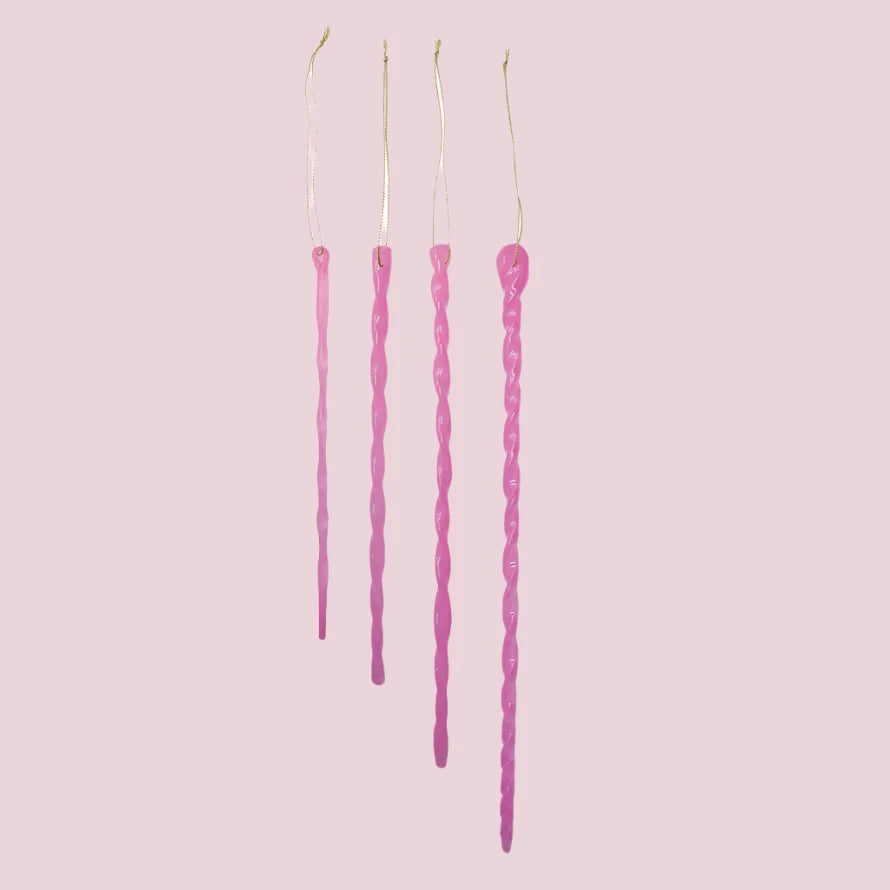 Set of 4 Handmade Glass Icicle Ornaments, 5 Color Options